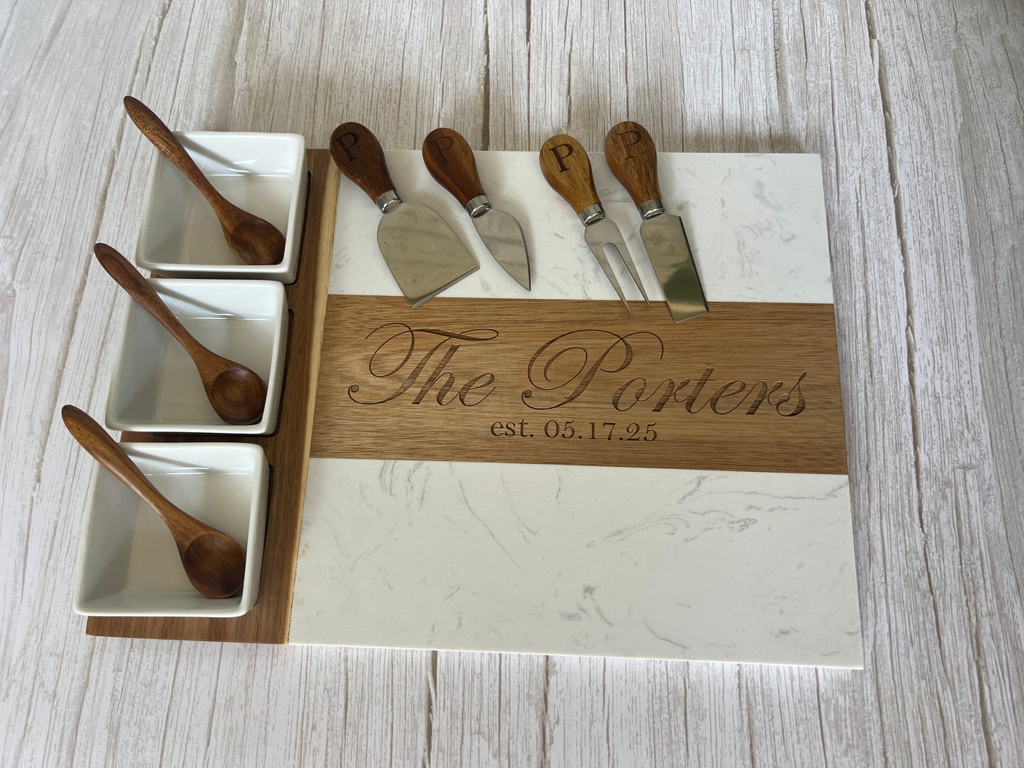 Engraved Marble Charcuterie Board Set