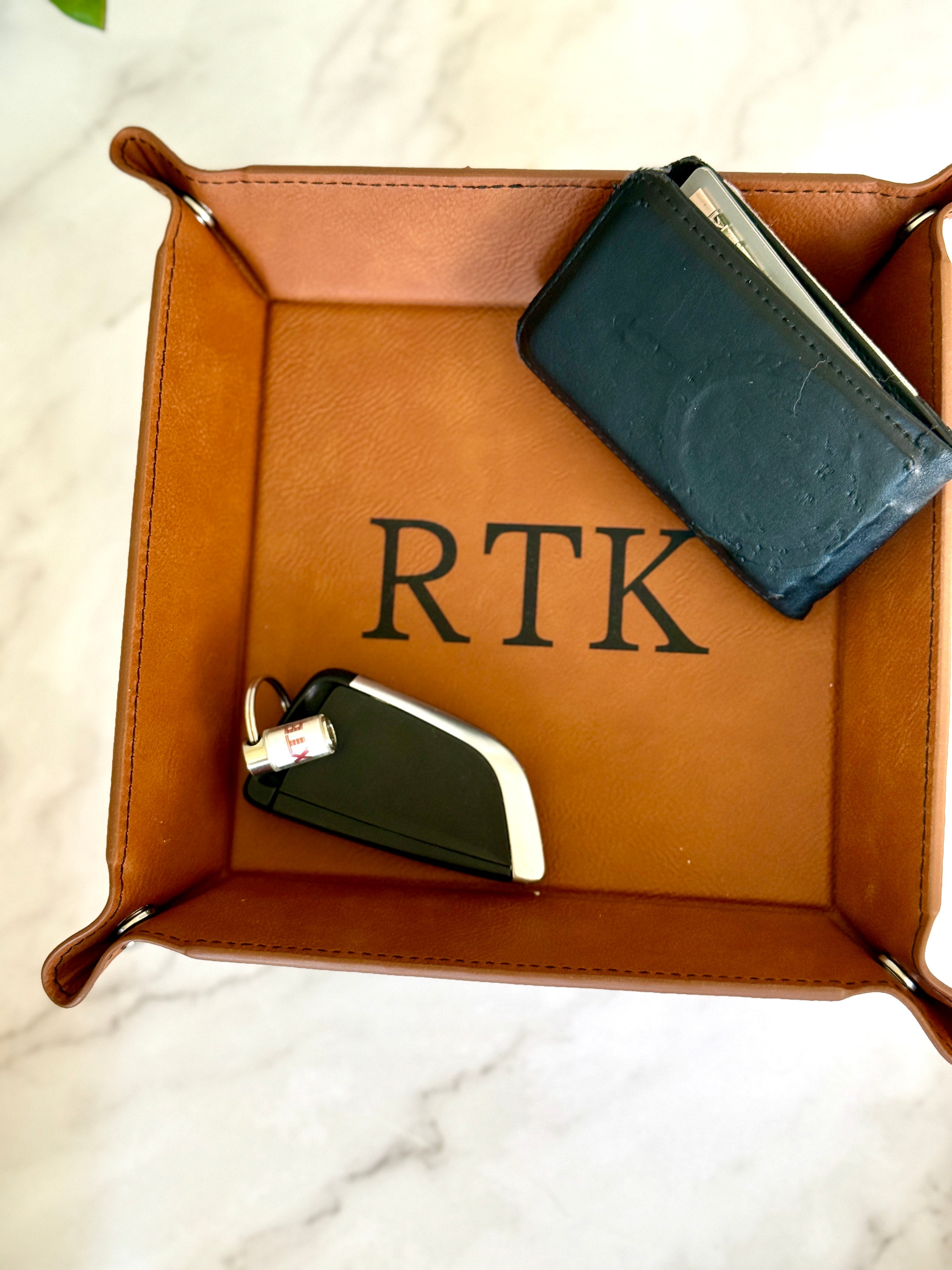 Engraved Leatherette Valet Catchall Tray