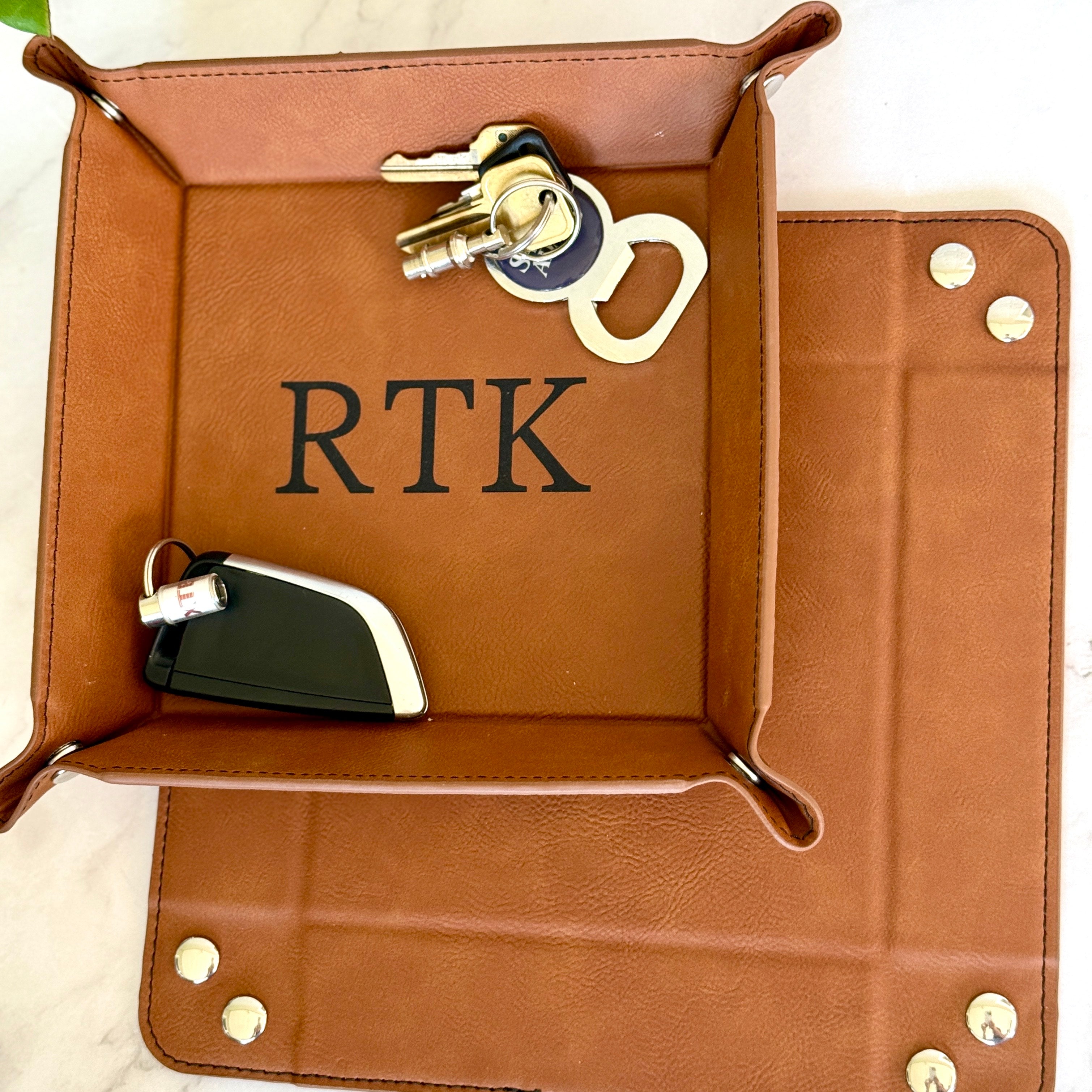 Engraved Leatherette Valet Catchall Tray