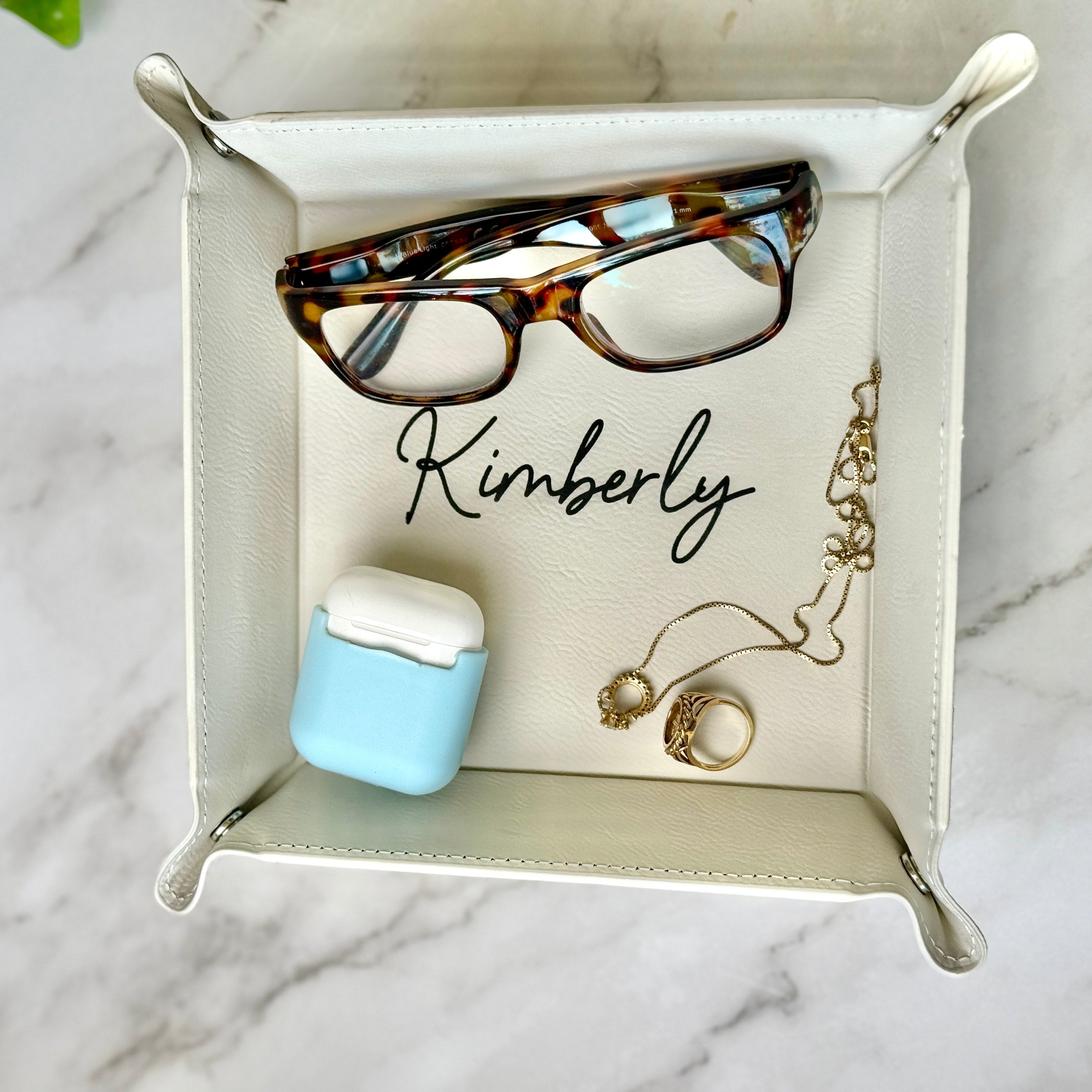 Engraved Leatherette Valet Catchall Tray