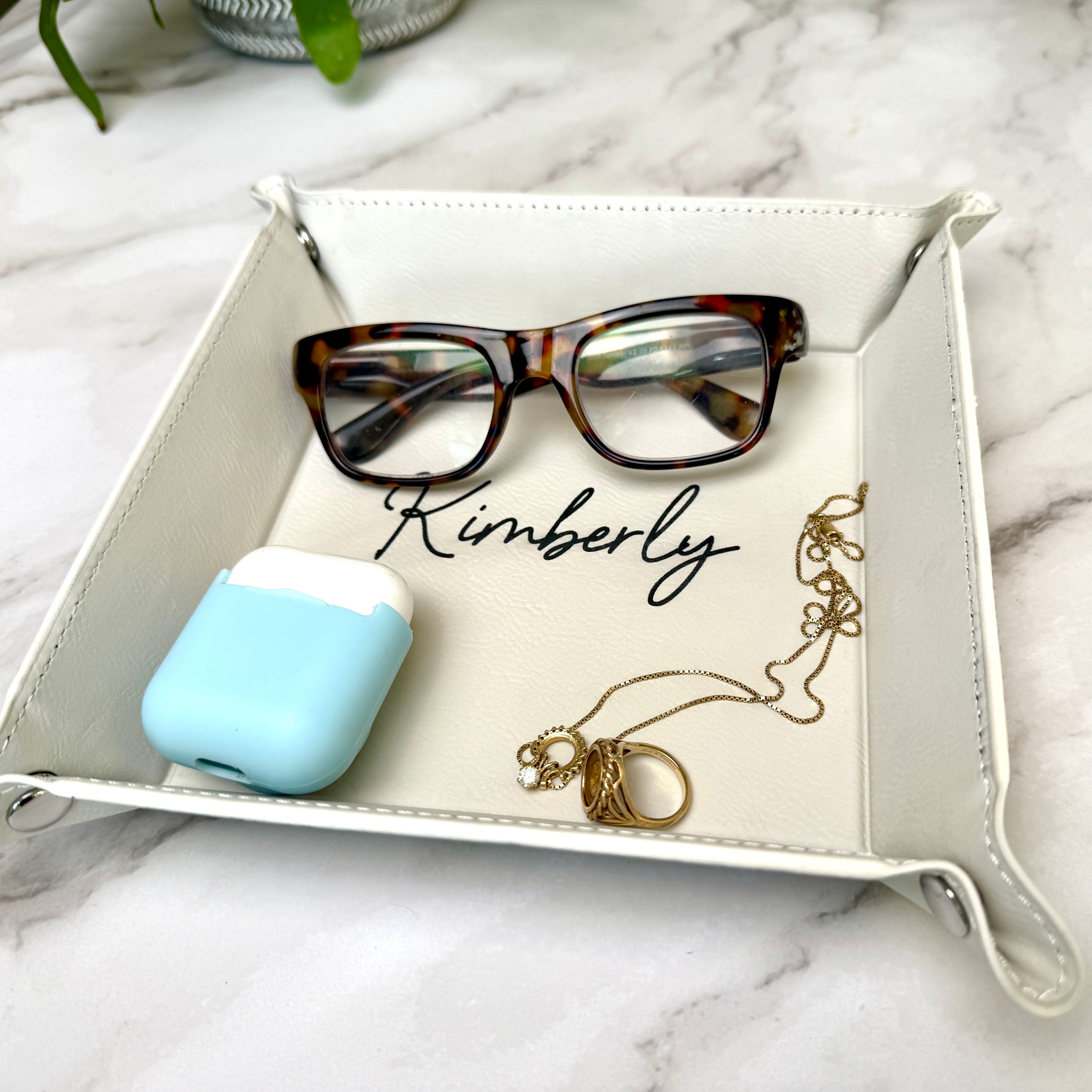 Engraved Leatherette Valet Catchall Tray