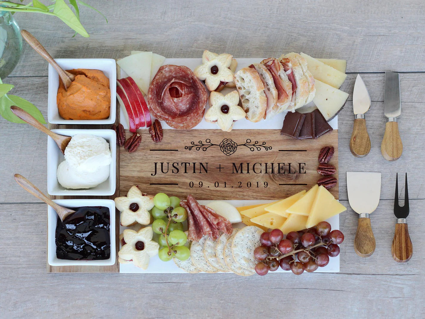 Luxury Marble & Acacia Charcuterie Board | 11-Piece Gift Set