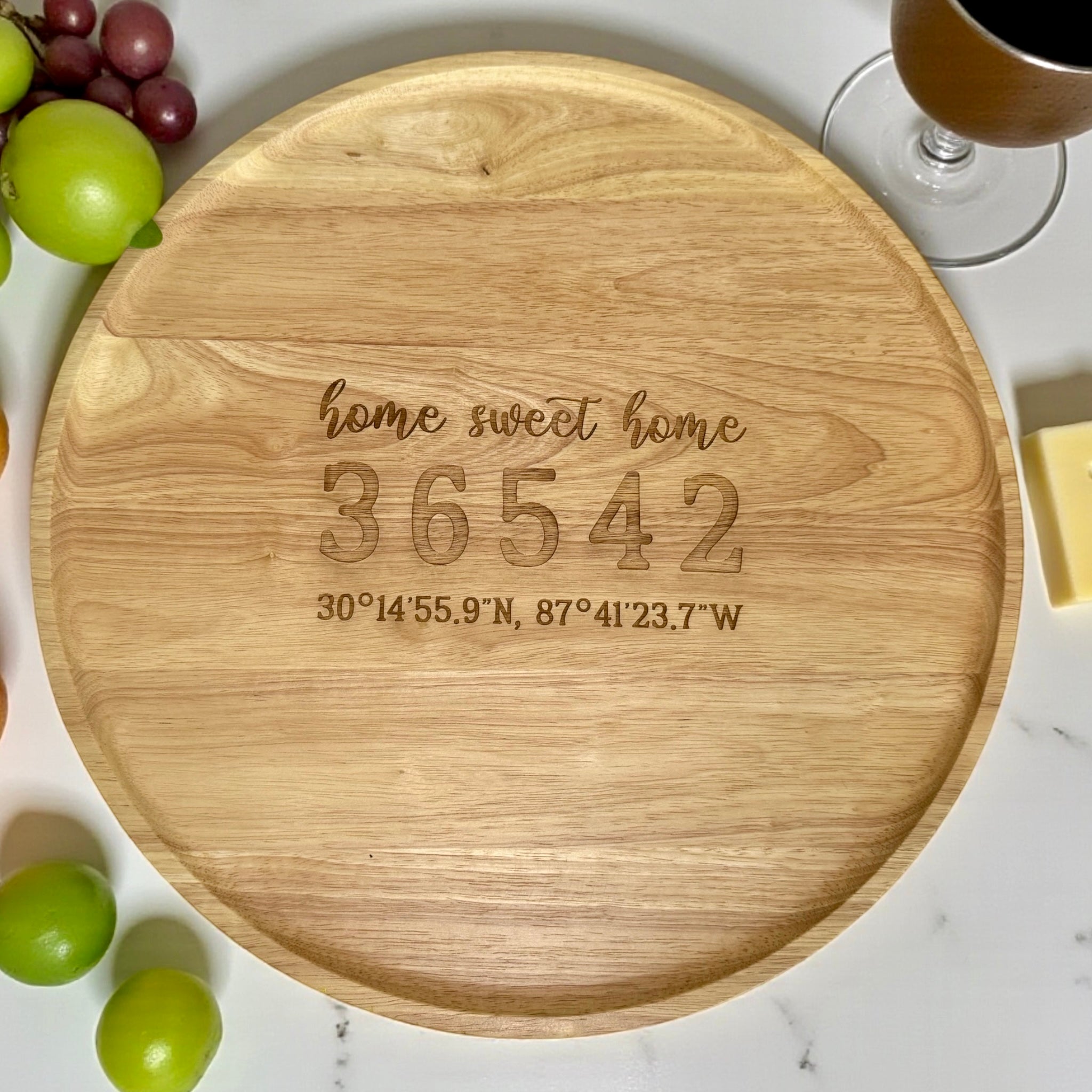 Engraved Round 18” Engraved Acacia Charcuterie Board